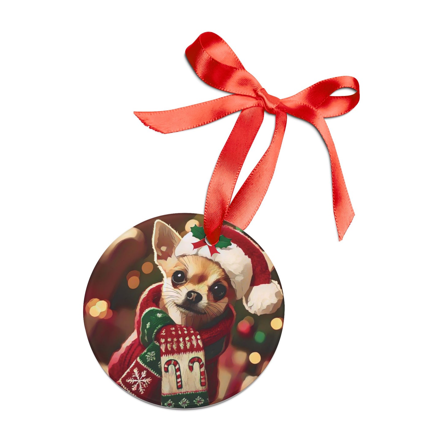 Merry Chihuahua Christmas - Acrylic Ornament with Ribbon - Creatively Designed Shop