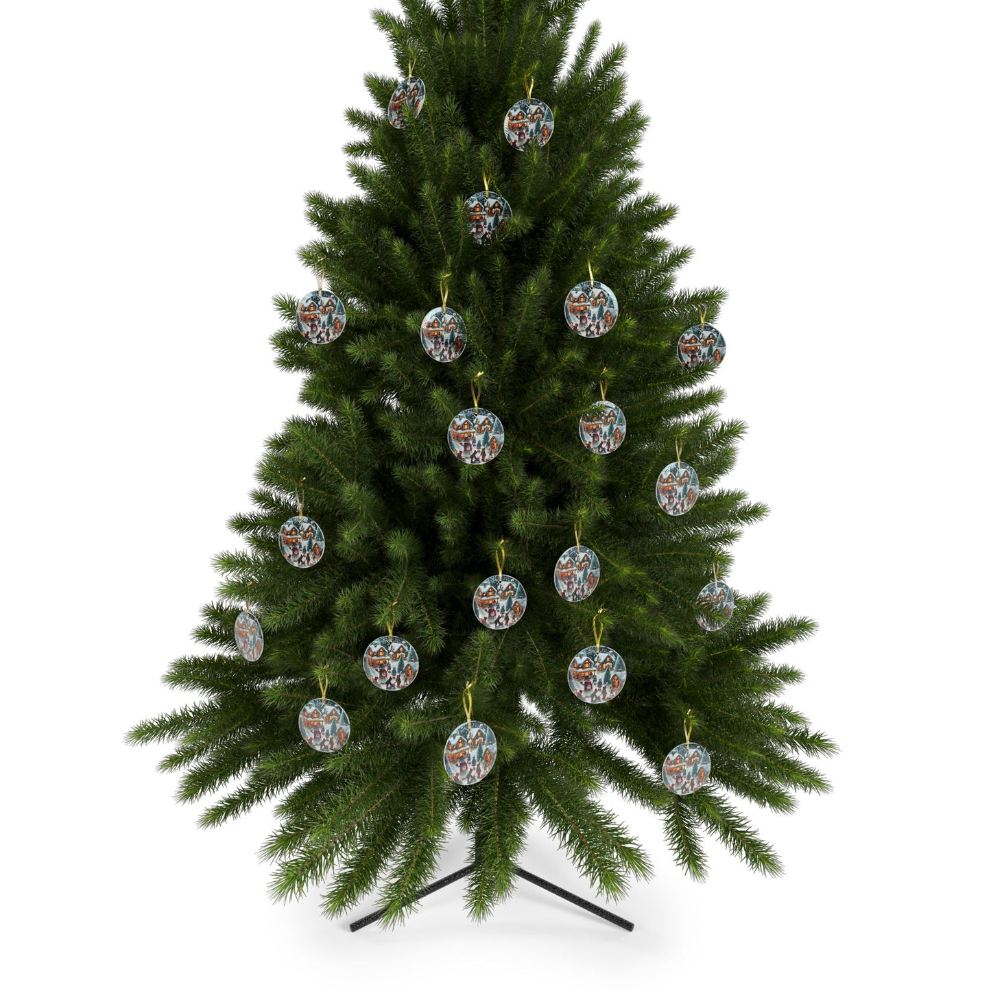 Winter Village Scene - Glass Ornaments - Creatively Designed Shop