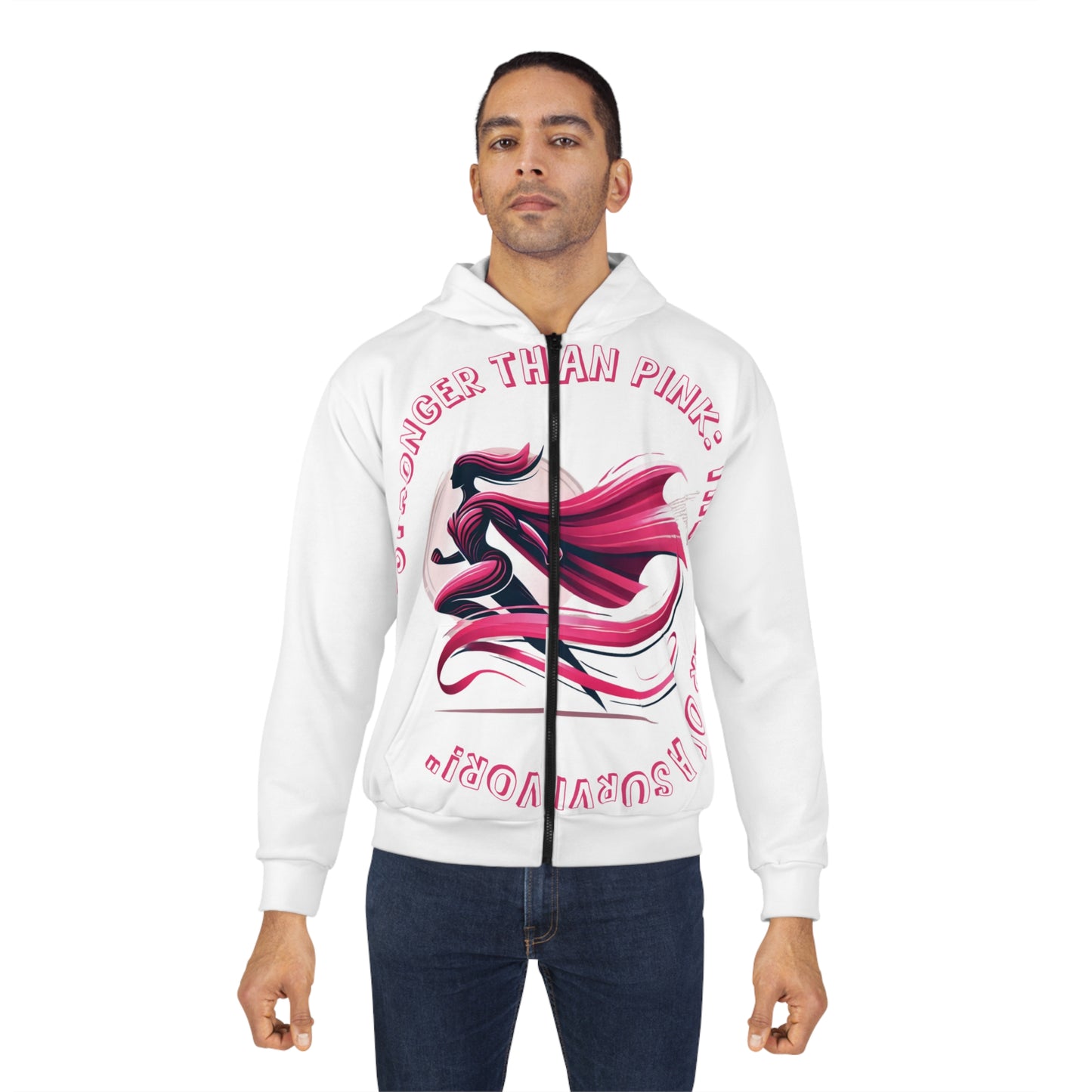 Carroll's Edition "Stronger Than Pink" - Unisex Zip Hoodie (AOP) - Creatively Designed Shop