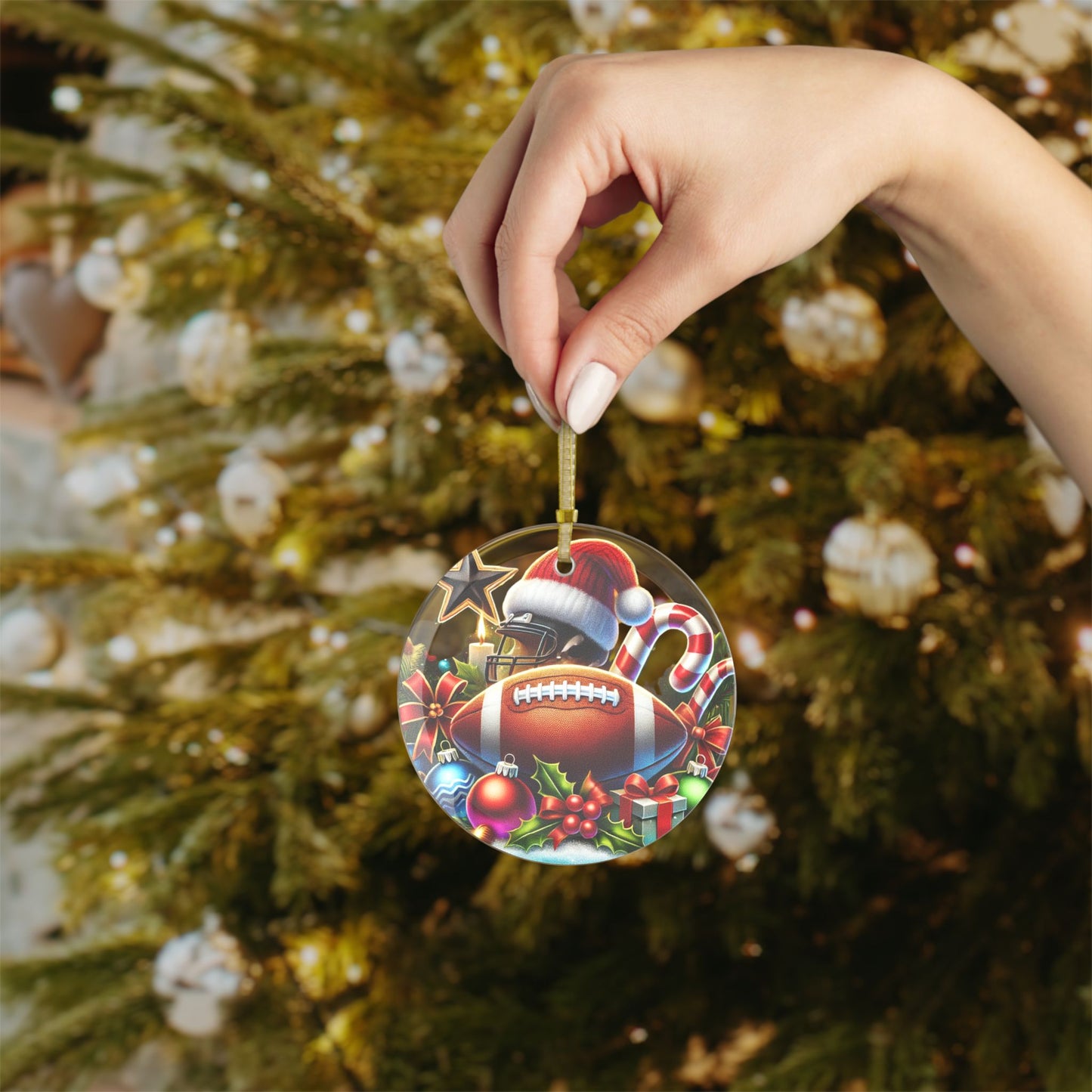 Football Christmas - Glass Ornaments - Creatively Designed Shop