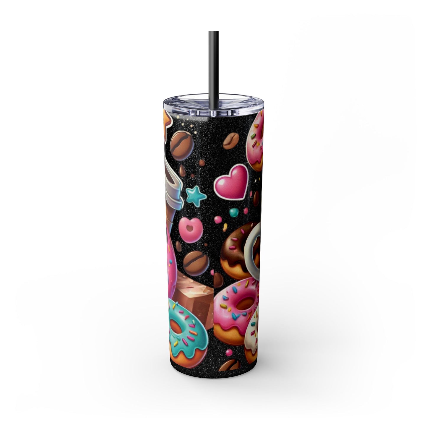 Coffee & Donuts - Skinny Tumbler with Straw, 20oz - Creatively Designed Shop
