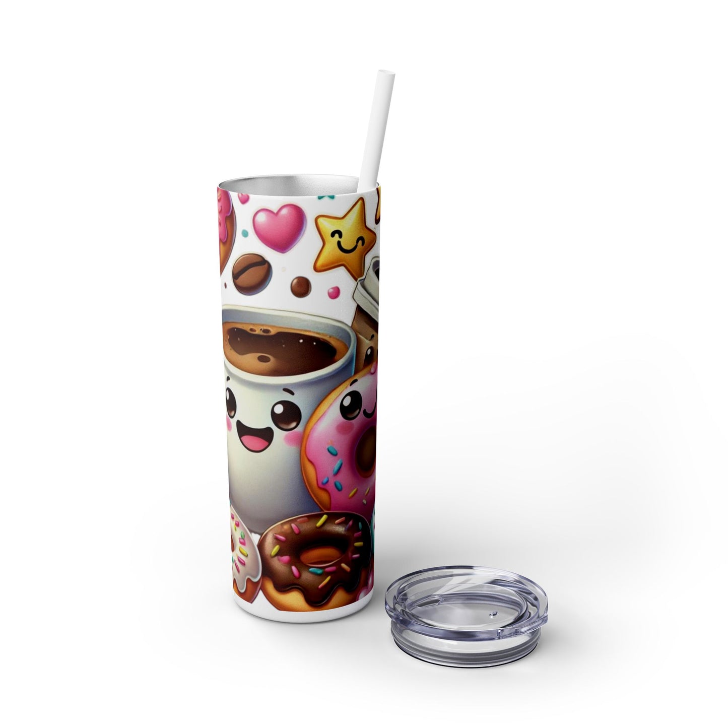 Coffee & Donuts - Skinny Tumbler with Straw, 20oz - Creatively Designed Shop