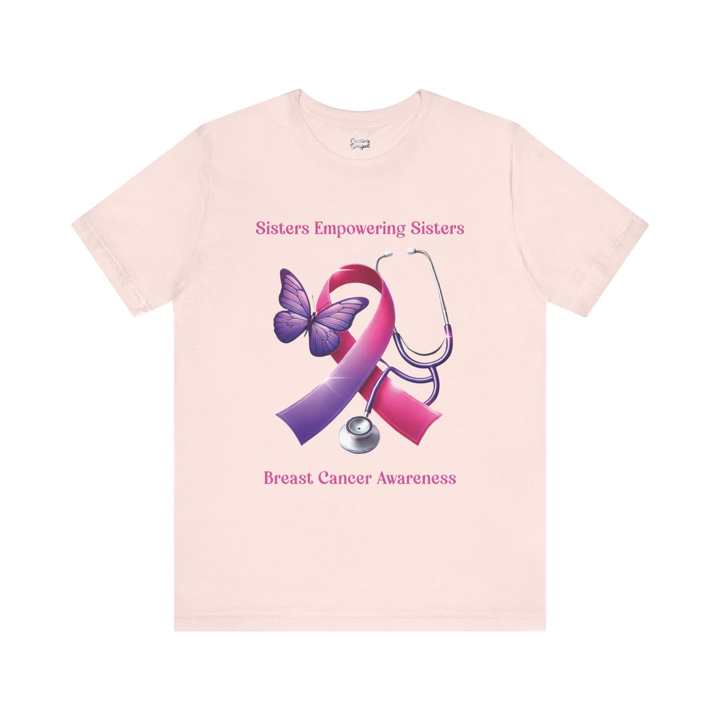 SES Breast Cancer Awareness - Butterfly, Ribbon, Stethoscope - Unisex Jersey Short Sleeve Tee