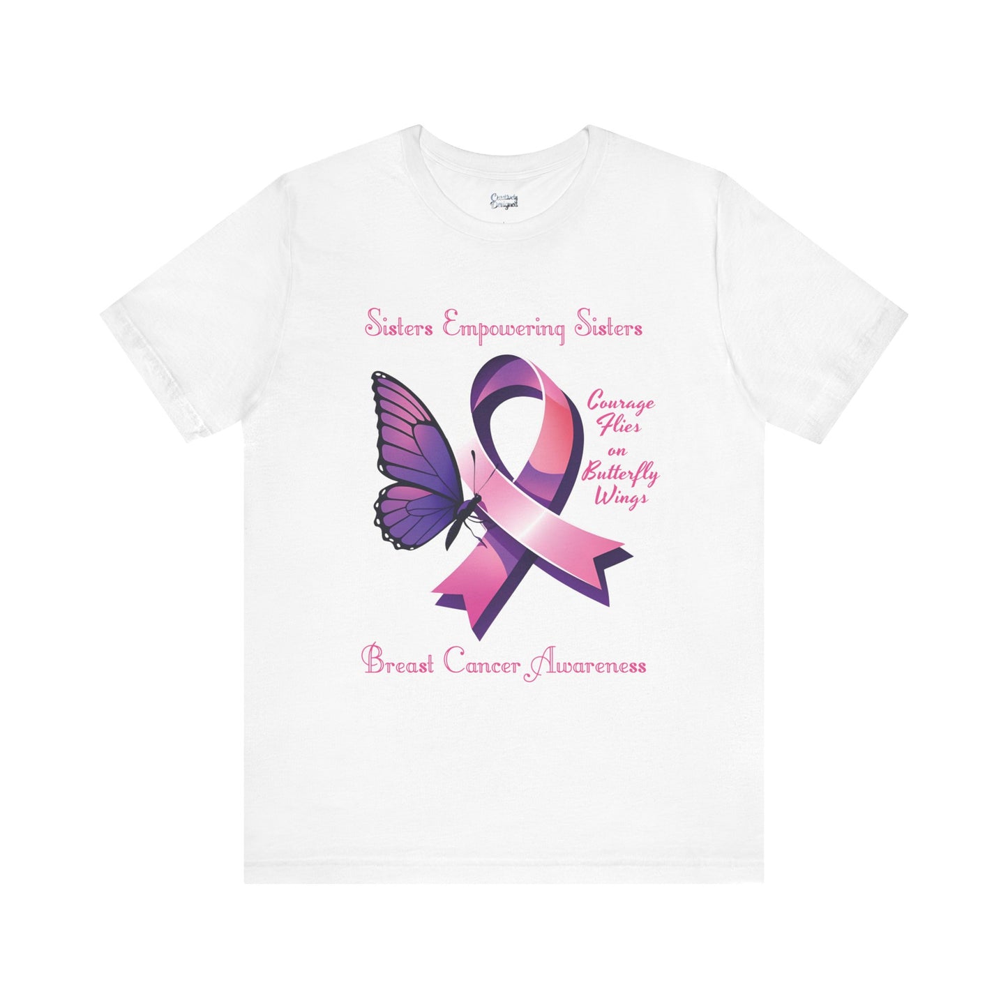 SES Breast Cancer Awareness "Courage Flies on Butterfly Wings" - Unisex Jersey Short Sleeve Tee