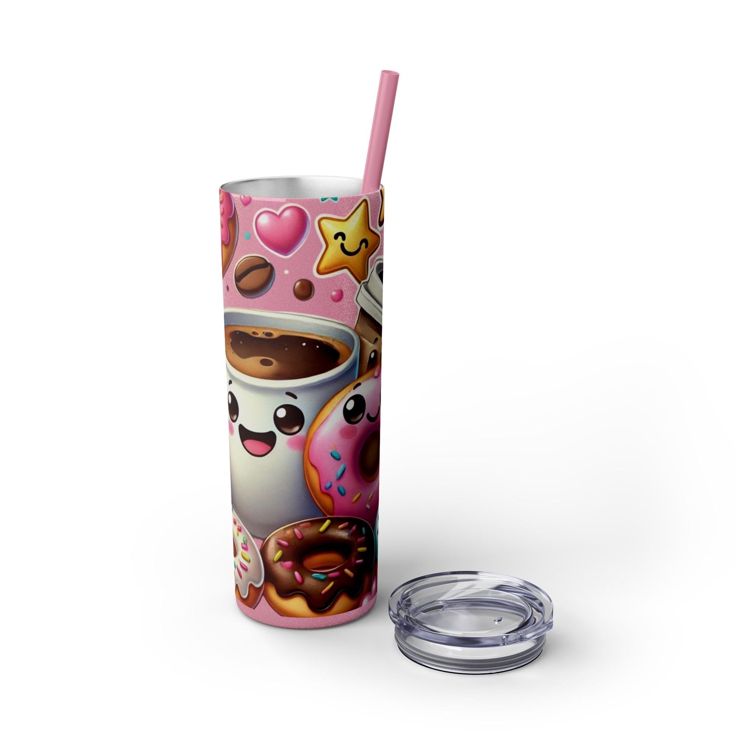 Coffee & Donuts - Skinny Tumbler with Straw, 20oz - Creatively Designed Shop