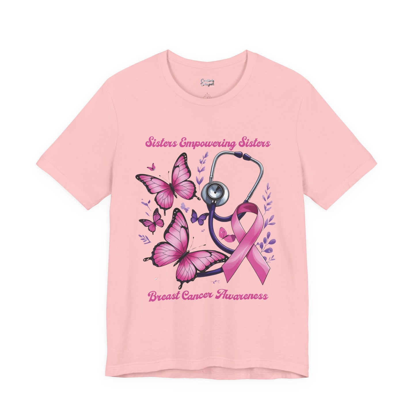 SES Breast Cancer Awareness "Butterflies, Ribbon & Stethoscope" - Unisex Jersey Short Sleeve Tee