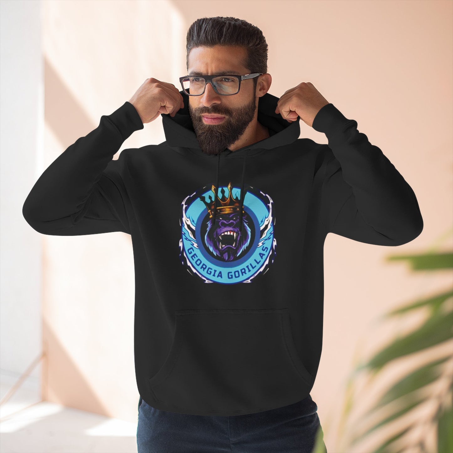 Georgia Gorillas (Blue) - Three-Panel Fleece Hoodie - Creatively Designed Shop