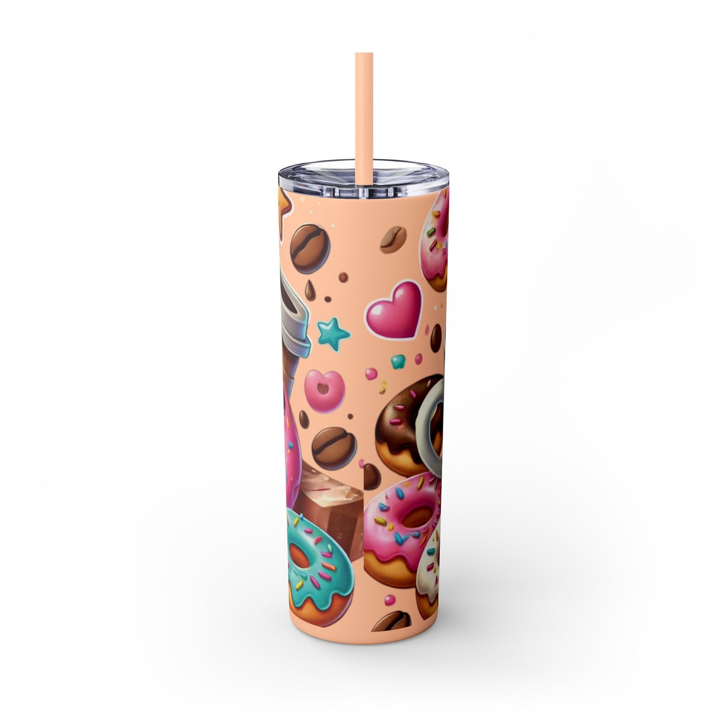 Coffee & Donuts - Skinny Tumbler with Straw, 20oz - Creatively Designed Shop