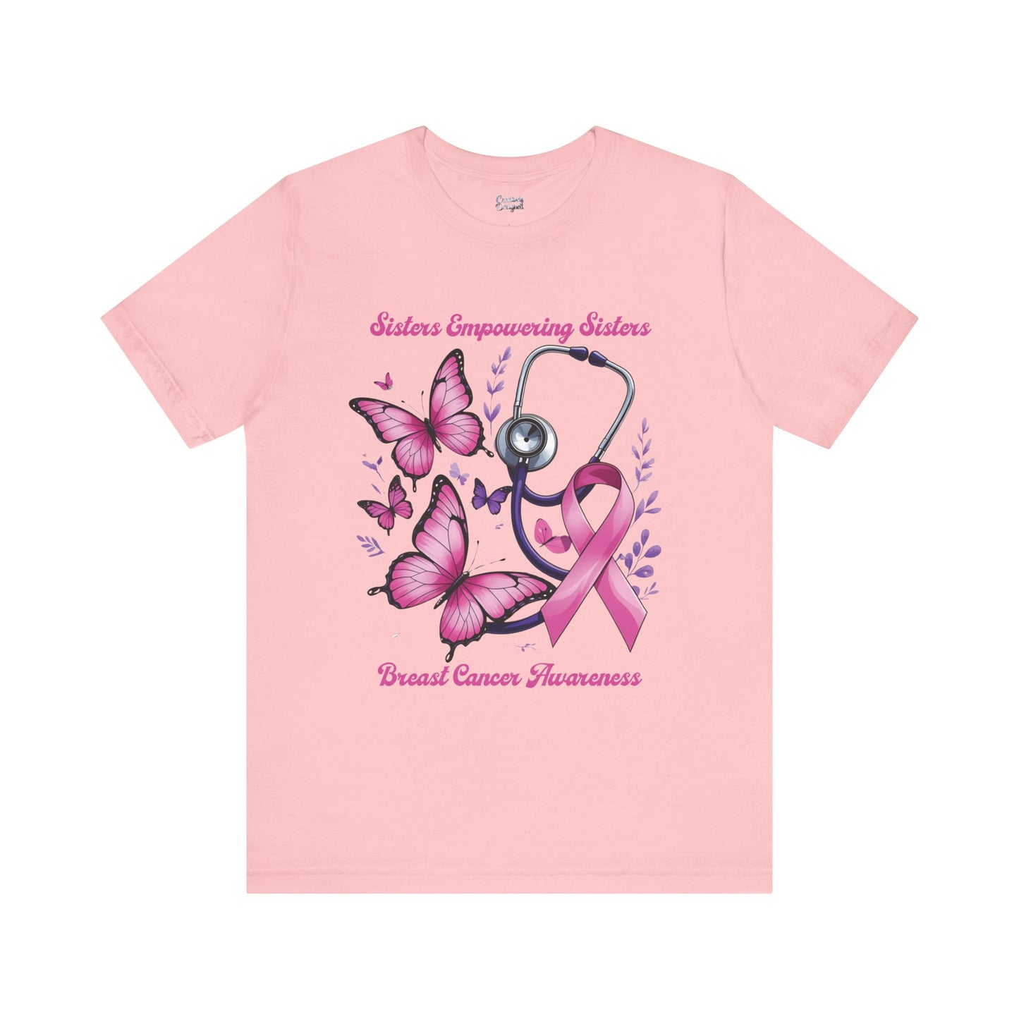 SES Breast Cancer Awareness "Butterflies, Ribbon & Stethoscope" - Unisex Jersey Short Sleeve Tee