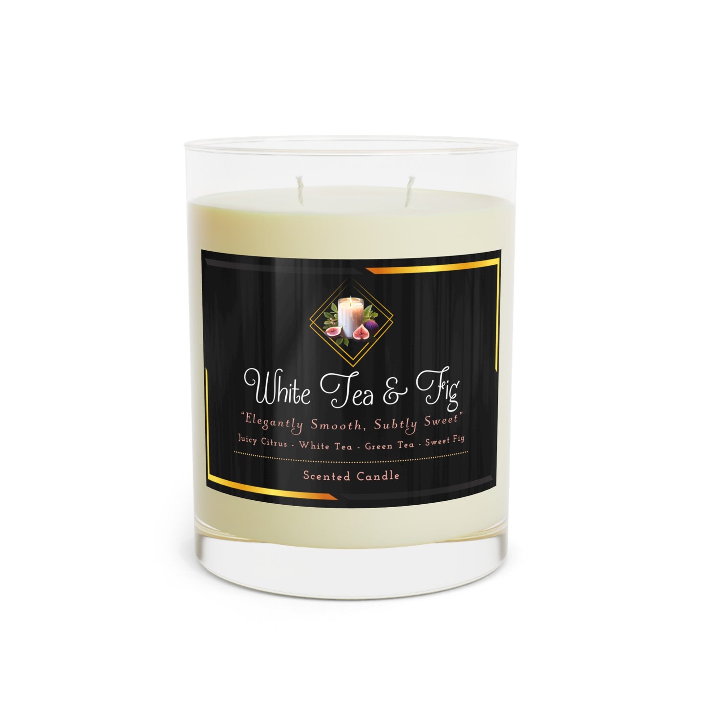 White Tea & Fig - Scented Candle - Full Glass, 11oz - Creatively Designed Shop
