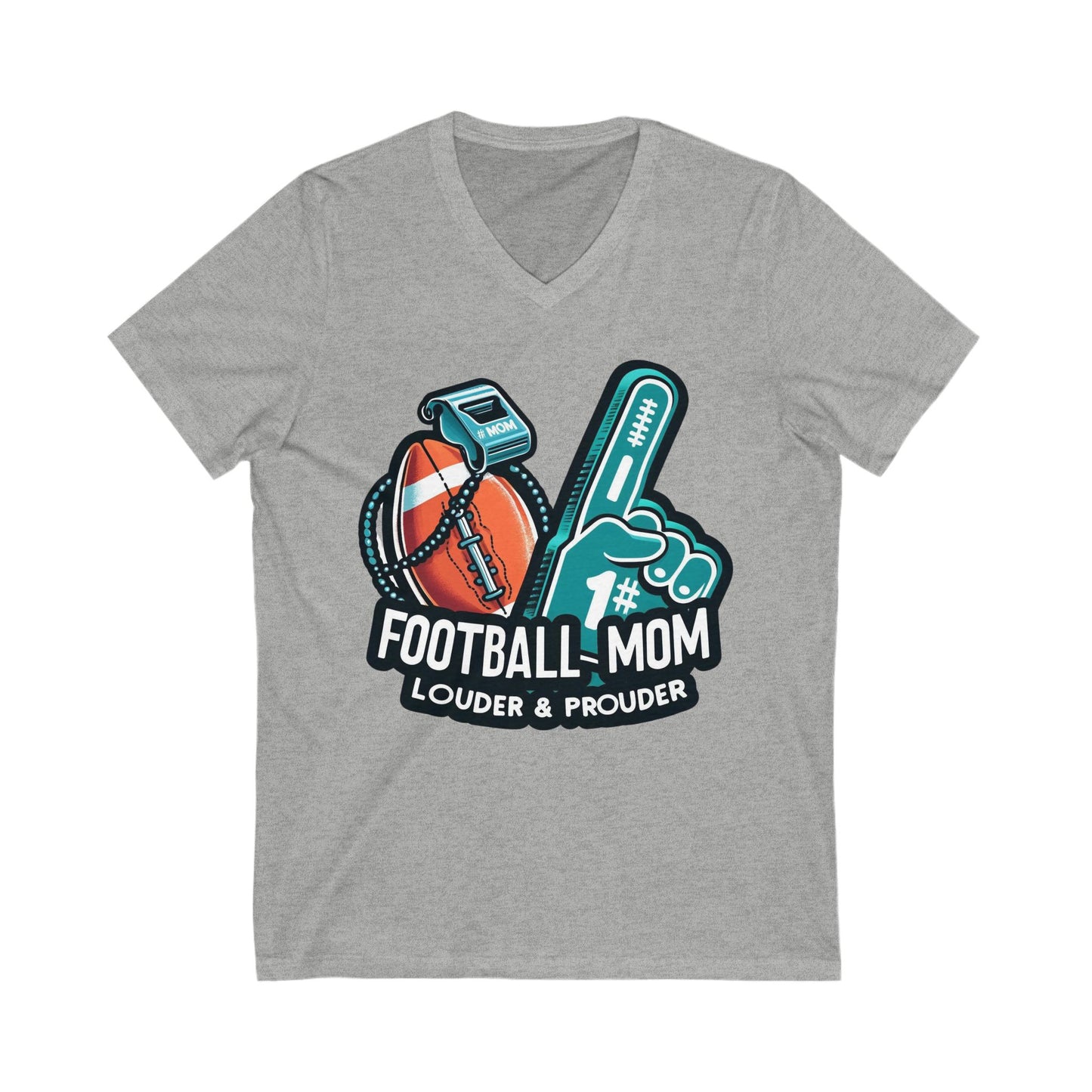 Football Mom - Louder & Prouder - Unisex Jersey Short Sleeve V-Neck Tee - Creatively Designed Shop