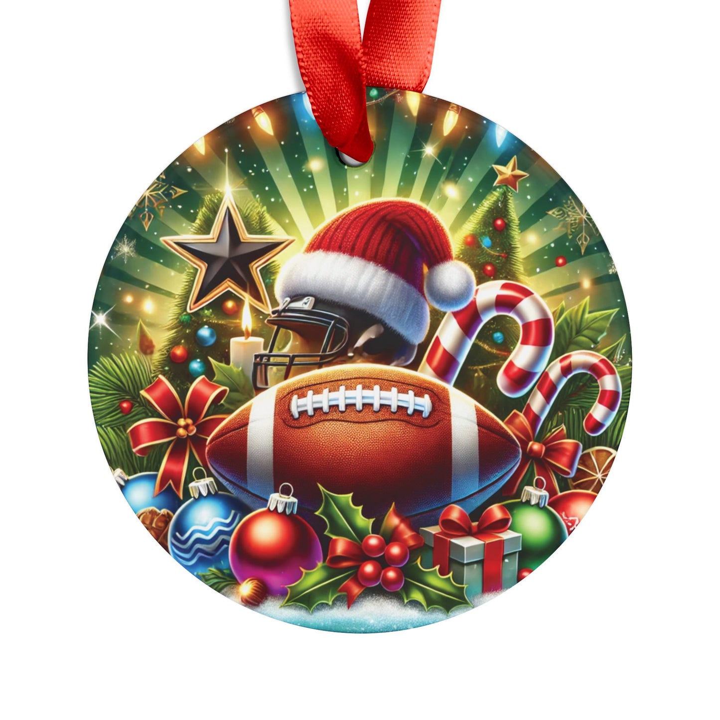 Football Christmas - Acrylic Ornament with Ribbon - Creatively Designed Shop