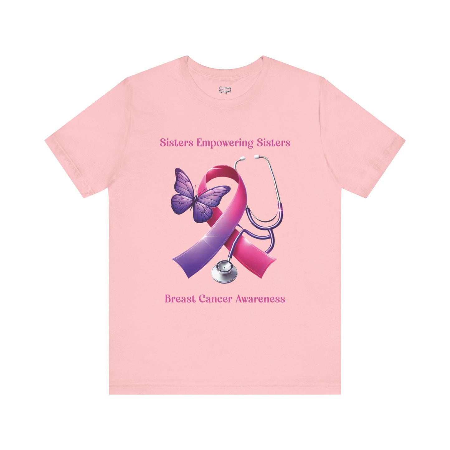 SES Breast Cancer Awareness - Butterfly, Ribbon, Stethoscope - Unisex Jersey Short Sleeve Tee