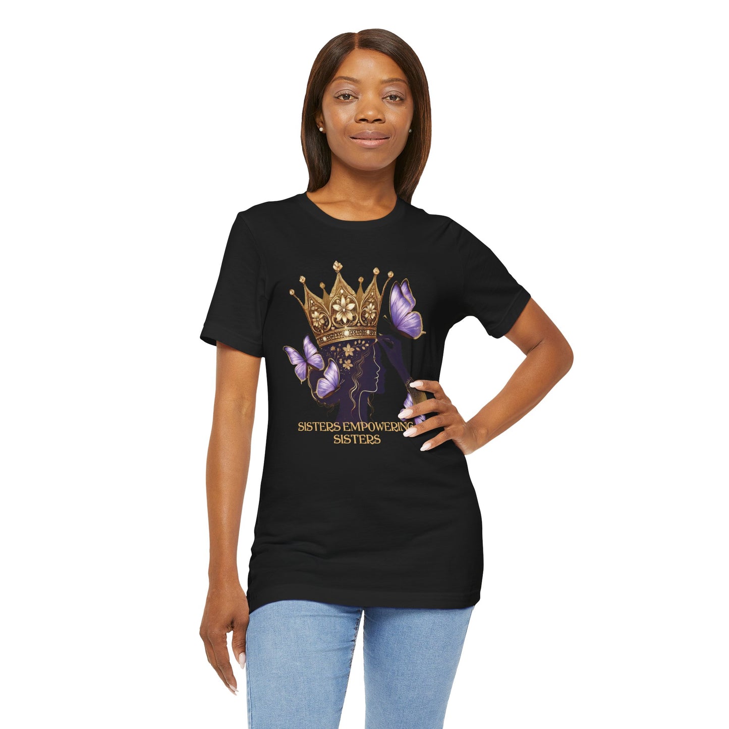 Sisters Empowering Sisters – Crown & Butterfly - Unisex Jersey Short Sleeve Tee