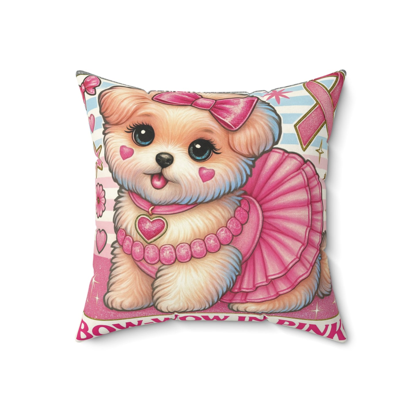 Bow Wow in Pink - Spun Polyester Square Pillow