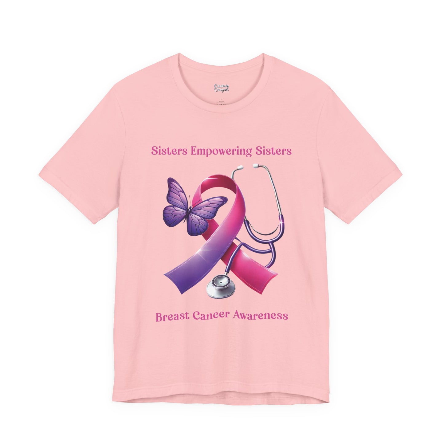 SES Breast Cancer Awareness - Butterfly, Ribbon, Stethoscope - Unisex Jersey Short Sleeve Tee
