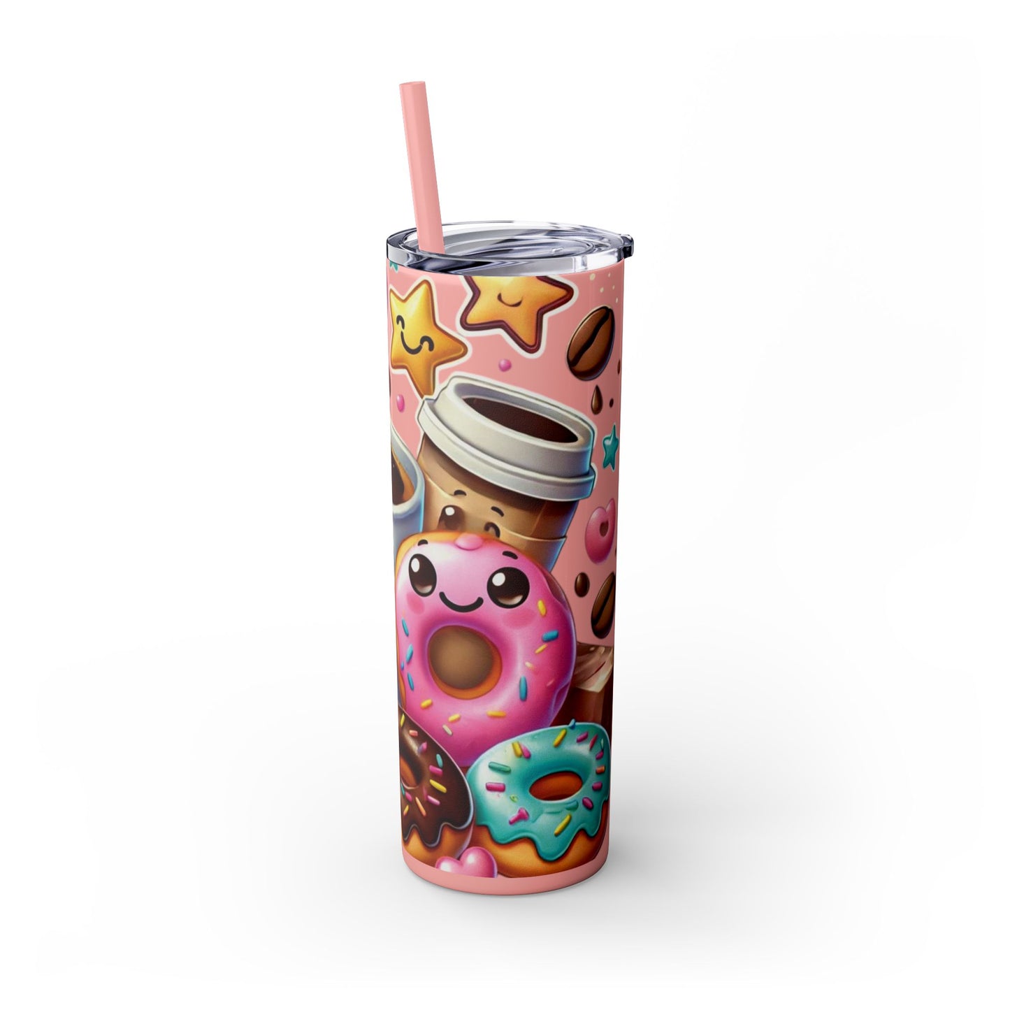 Coffee & Donuts - Skinny Tumbler with Straw, 20oz - Creatively Designed Shop