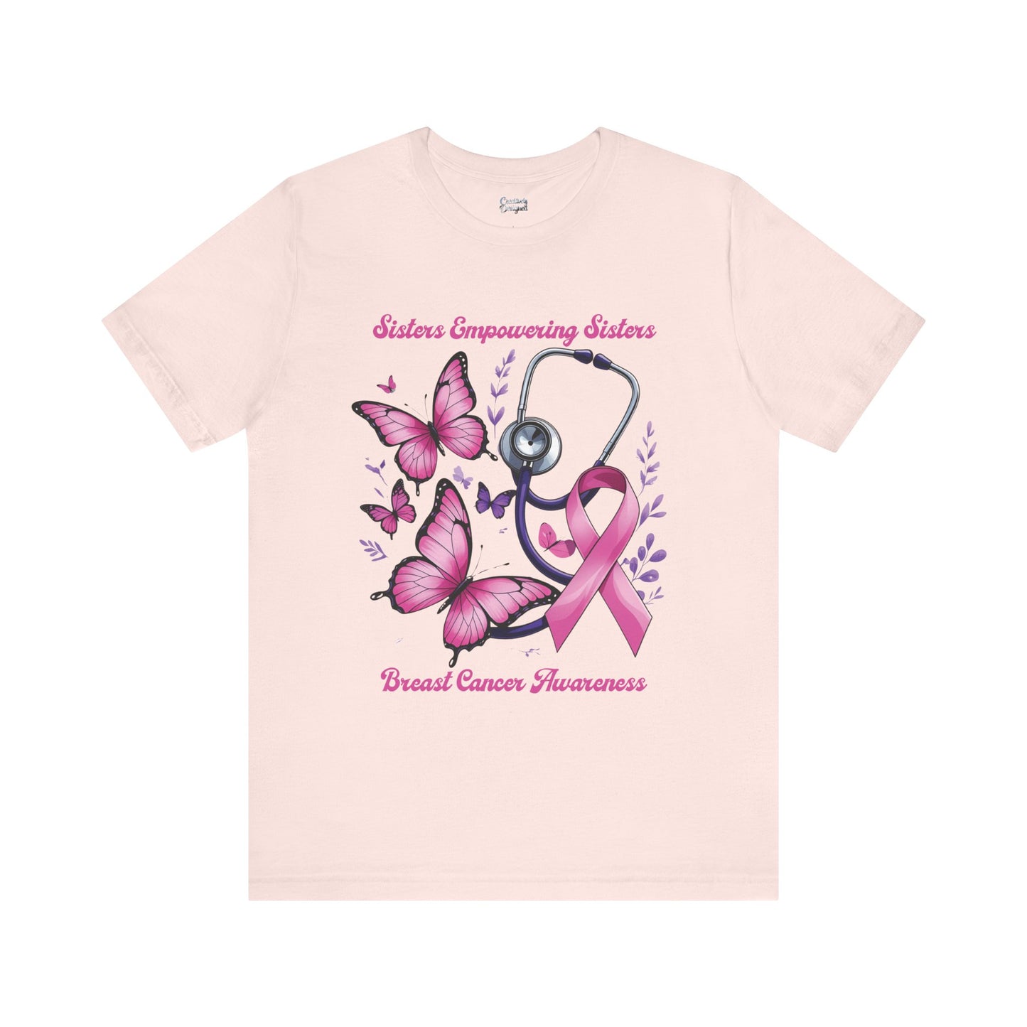 SES Breast Cancer Awareness "Butterflies, Ribbon & Stethoscope" - Unisex Jersey Short Sleeve Tee