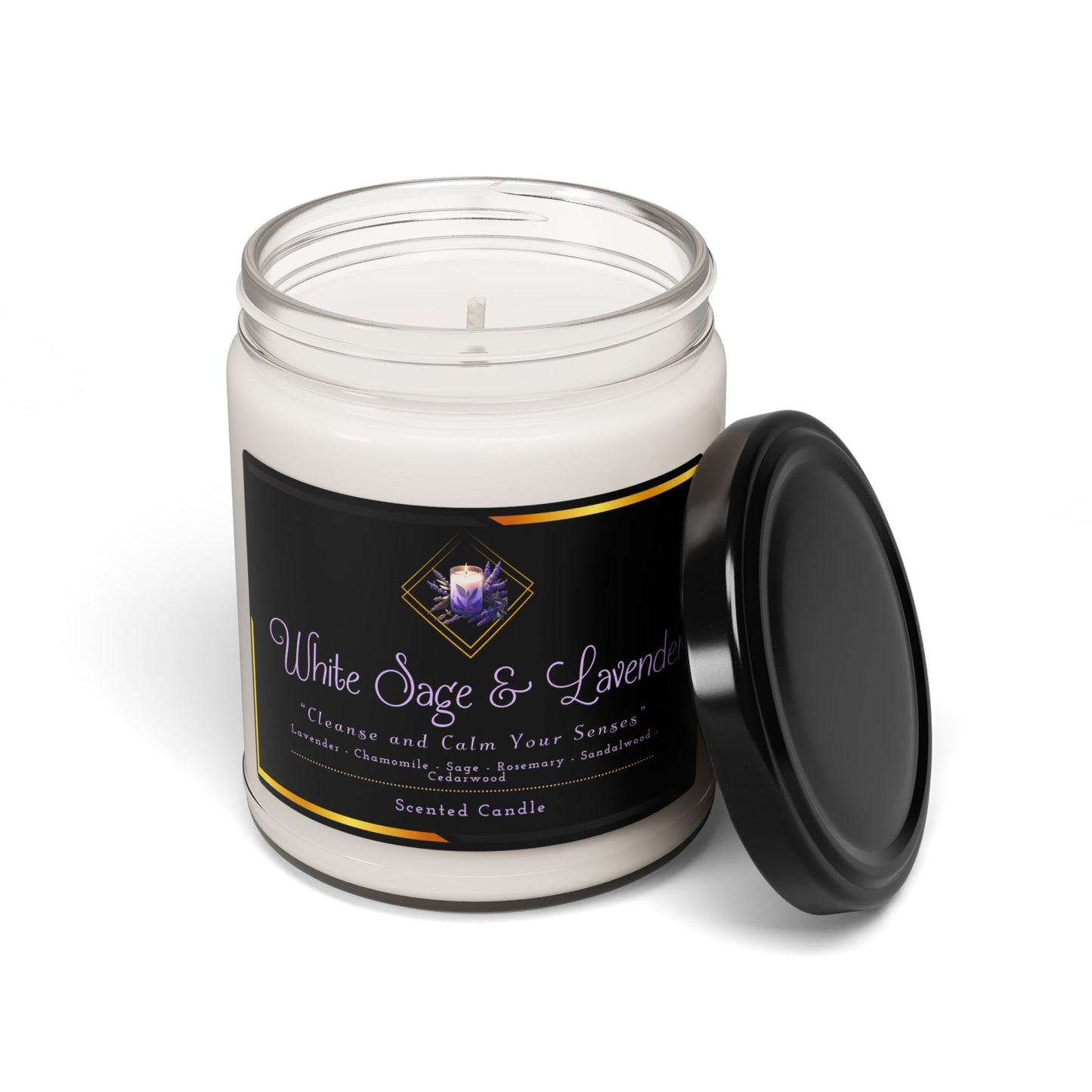 White Sage & Lavender - Scented Soy Candle, 9oz - Creatively Designed Shop