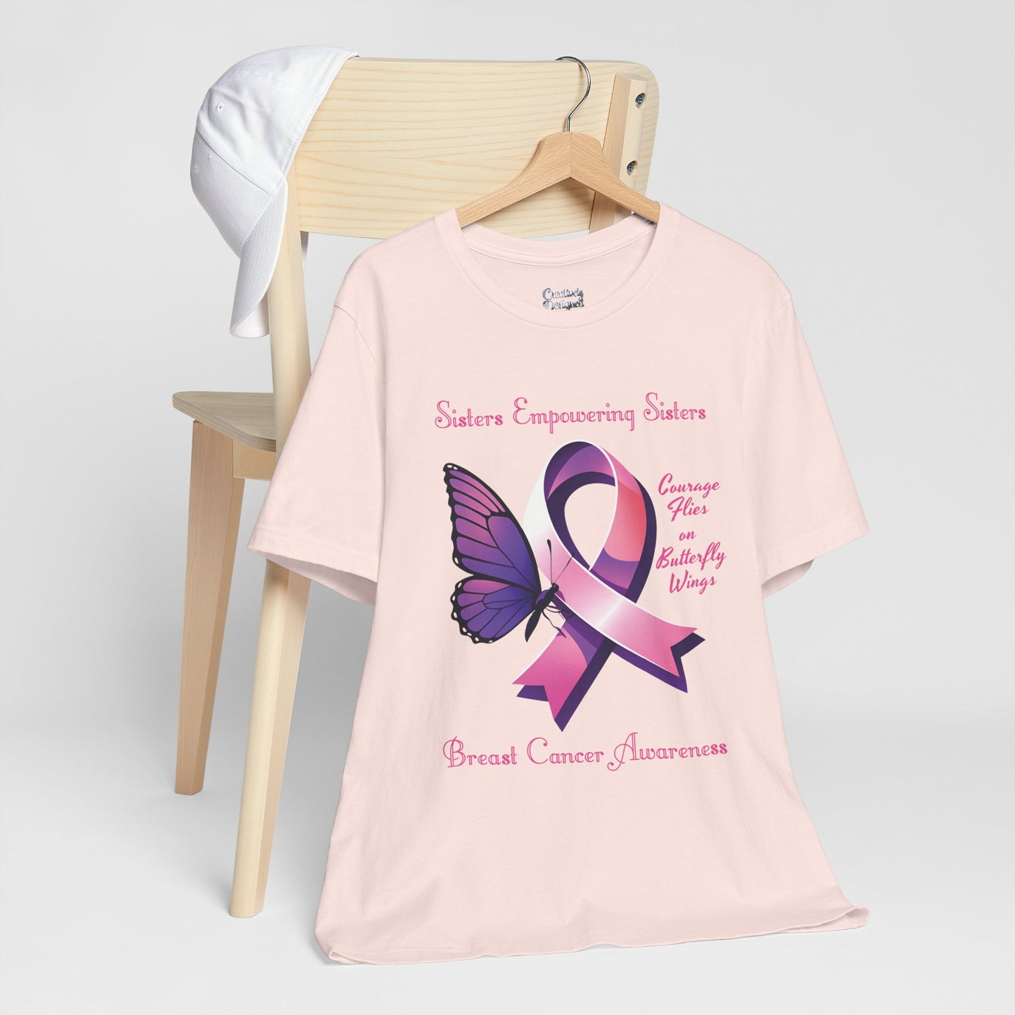 SES Breast Cancer Awareness "Courage Flies on Butterfly Wings" - Unisex Jersey Short Sleeve Tee