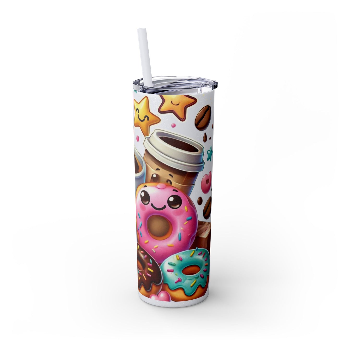 Coffee & Donuts - Skinny Tumbler with Straw, 20oz - Creatively Designed Shop
