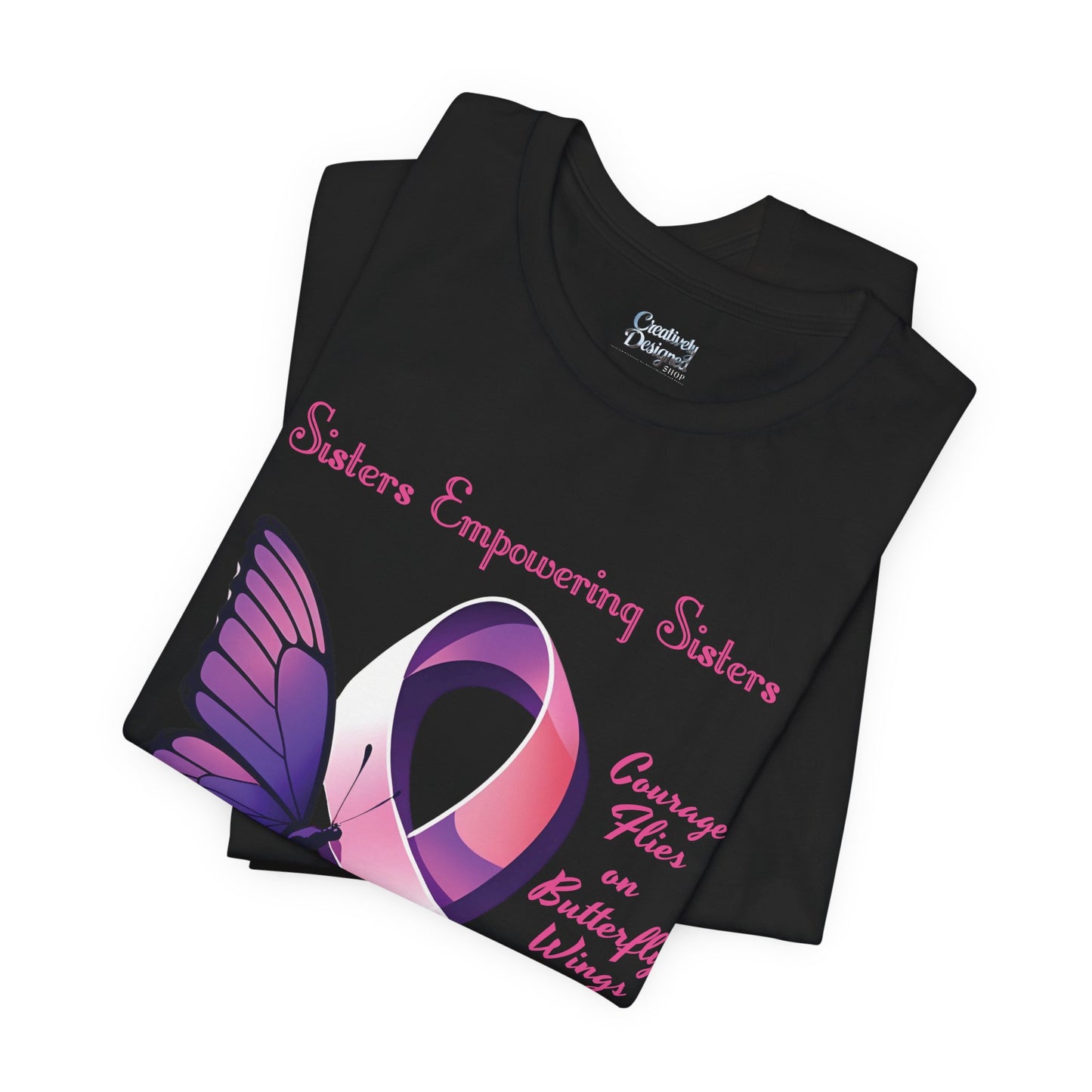 SES Breast Cancer Awareness "Courage Flies on Butterfly Wings" - Unisex Jersey Short Sleeve Tee