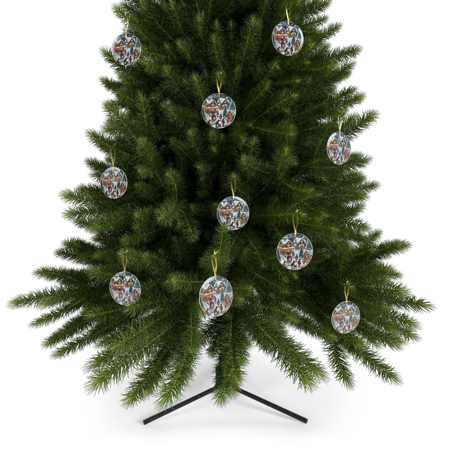 Winter Village Scene - Glass Ornaments - Creatively Designed Shop