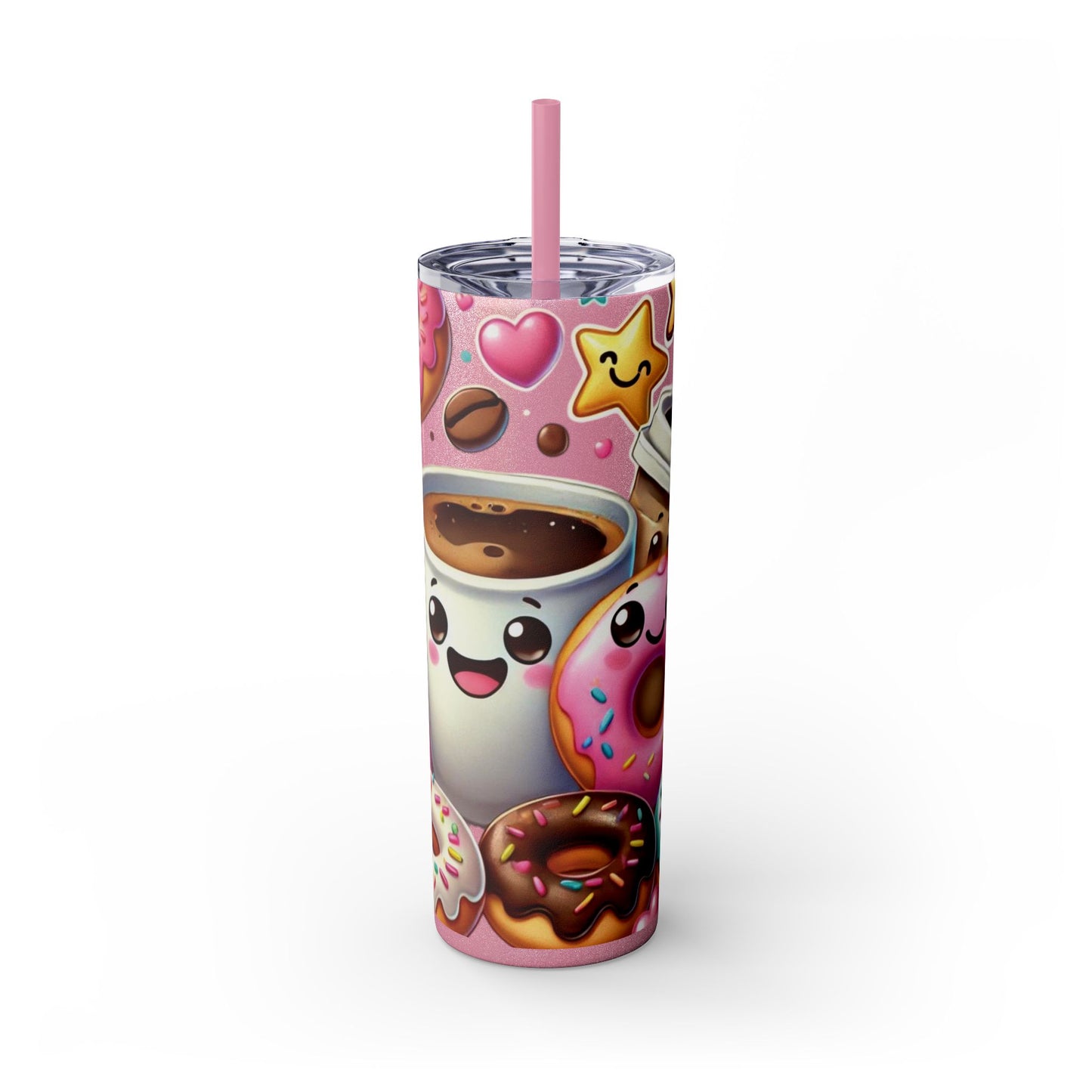 Coffee & Donuts - Skinny Tumbler with Straw, 20oz - Creatively Designed Shop
