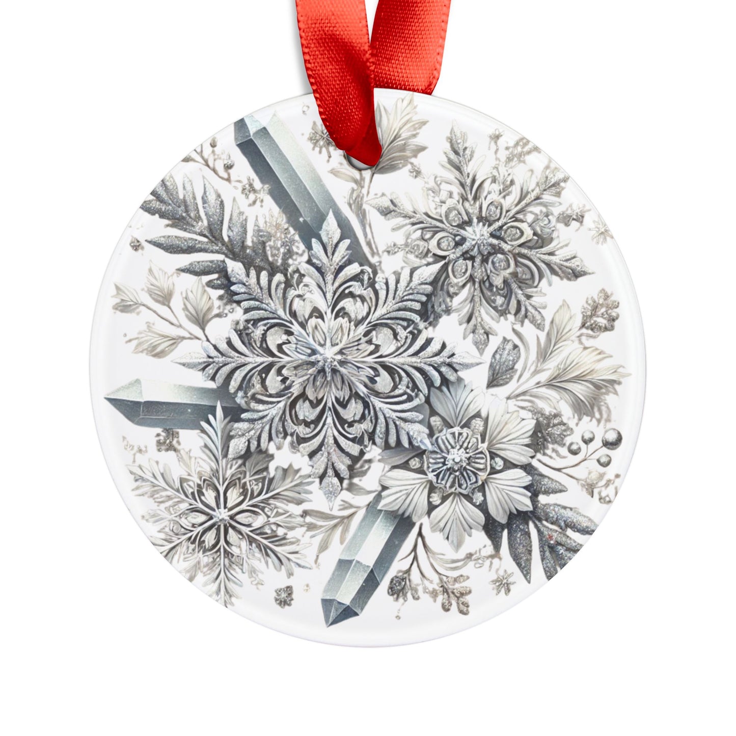 Snowflakes & Ice Crystals - Acrylic Ornament with Ribbon - Creatively Designed Shop