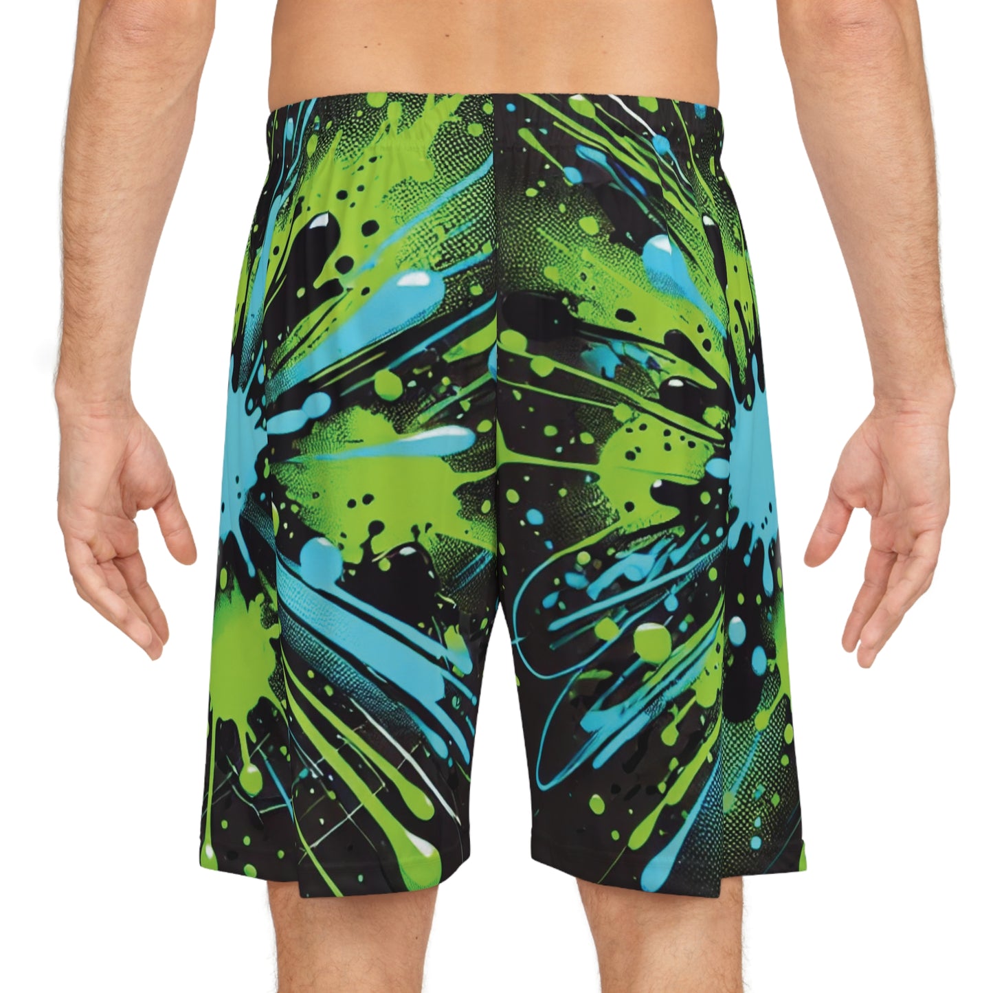 Green & Blue Paint Splatter - Basketball Shorts (AOP) - Creatively Designed Shop