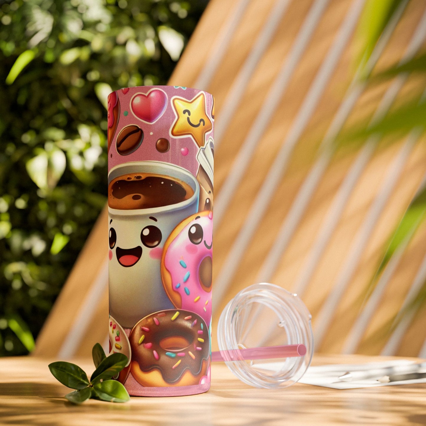 Coffee & Donuts - Skinny Tumbler with Straw, 20oz - Creatively Designed Shop