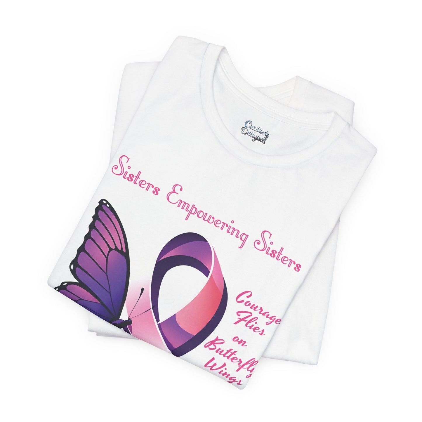 SES Breast Cancer Awareness "Courage Flies on Butterfly Wings" - Unisex Jersey Short Sleeve Tee