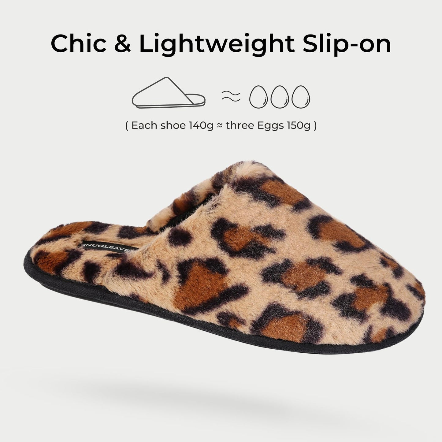 Snug Leaves Women's Fuzzy Scuff Slippers Soft Comfy Memory Foam Non-slip Indoor House Shoes (Cheetah Brown, Size 9-10)