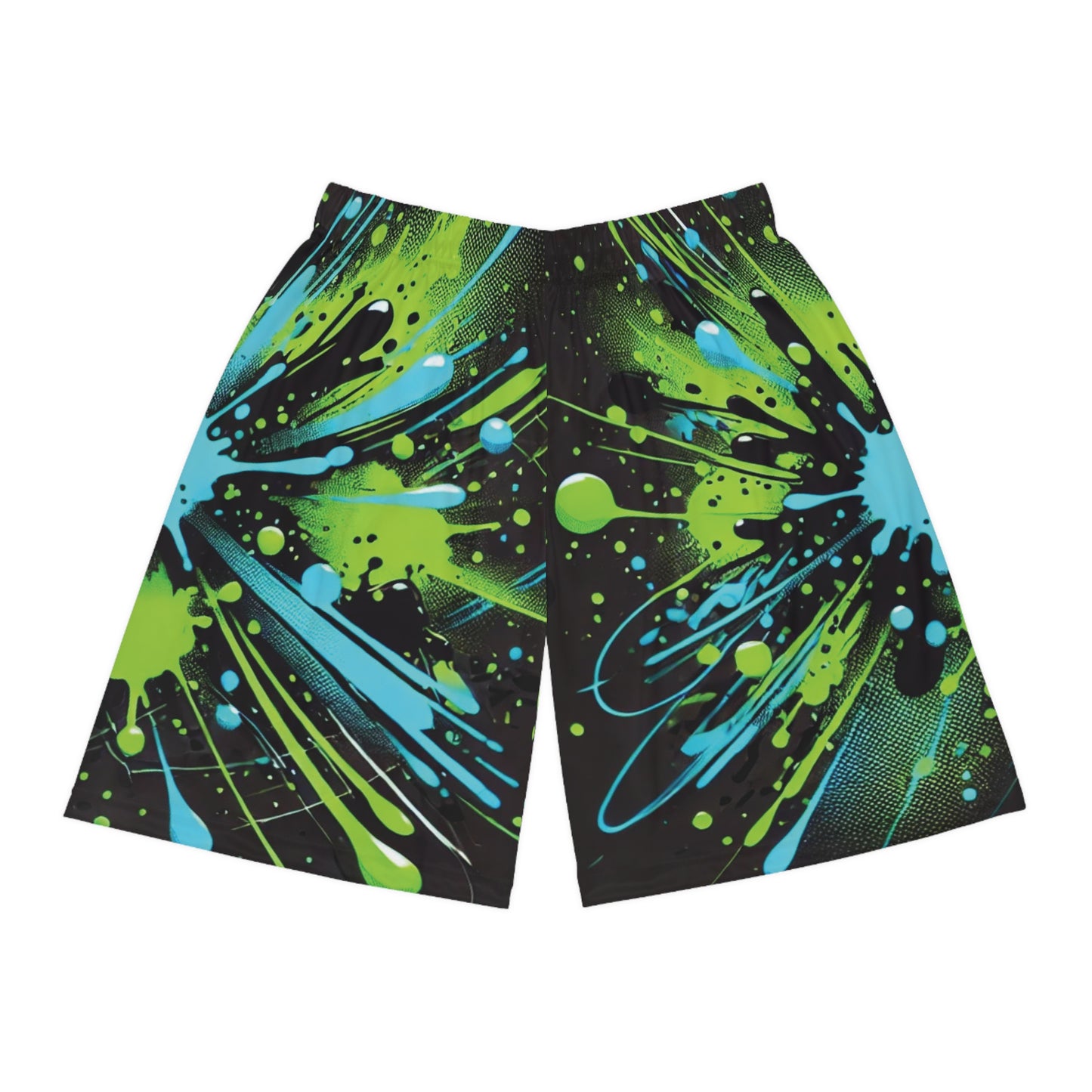 Green & Blue Paint Splatter - Basketball Shorts (AOP) - Creatively Designed Shop