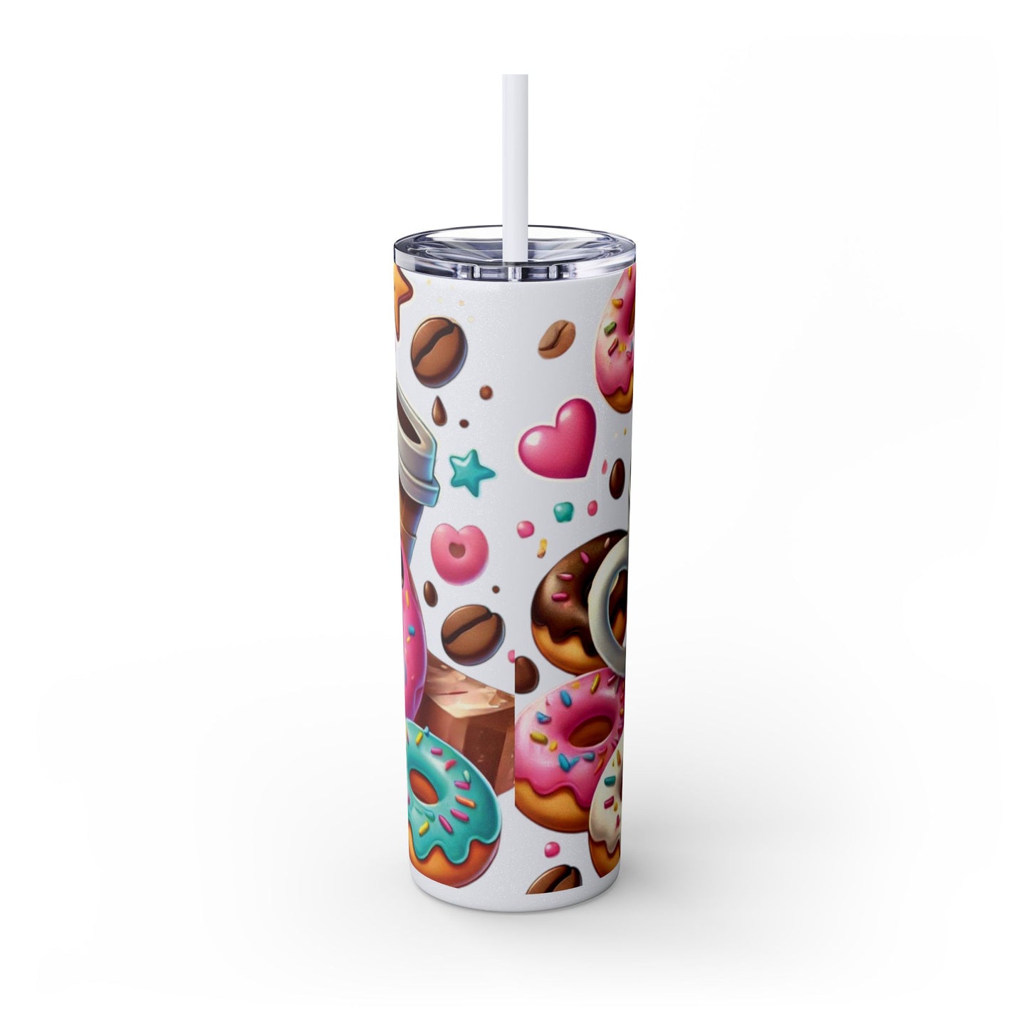 Coffee & Donuts - Skinny Tumbler with Straw, 20oz - Creatively Designed Shop