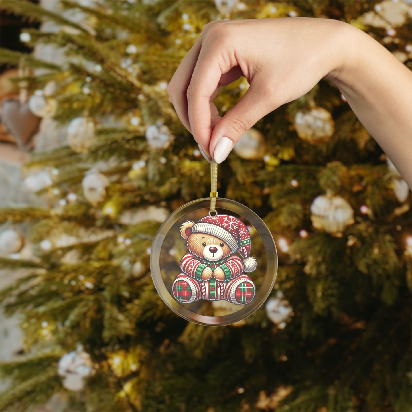 Teddy Bear in Pajamas - Glass Ornaments - Creatively Designed Shop