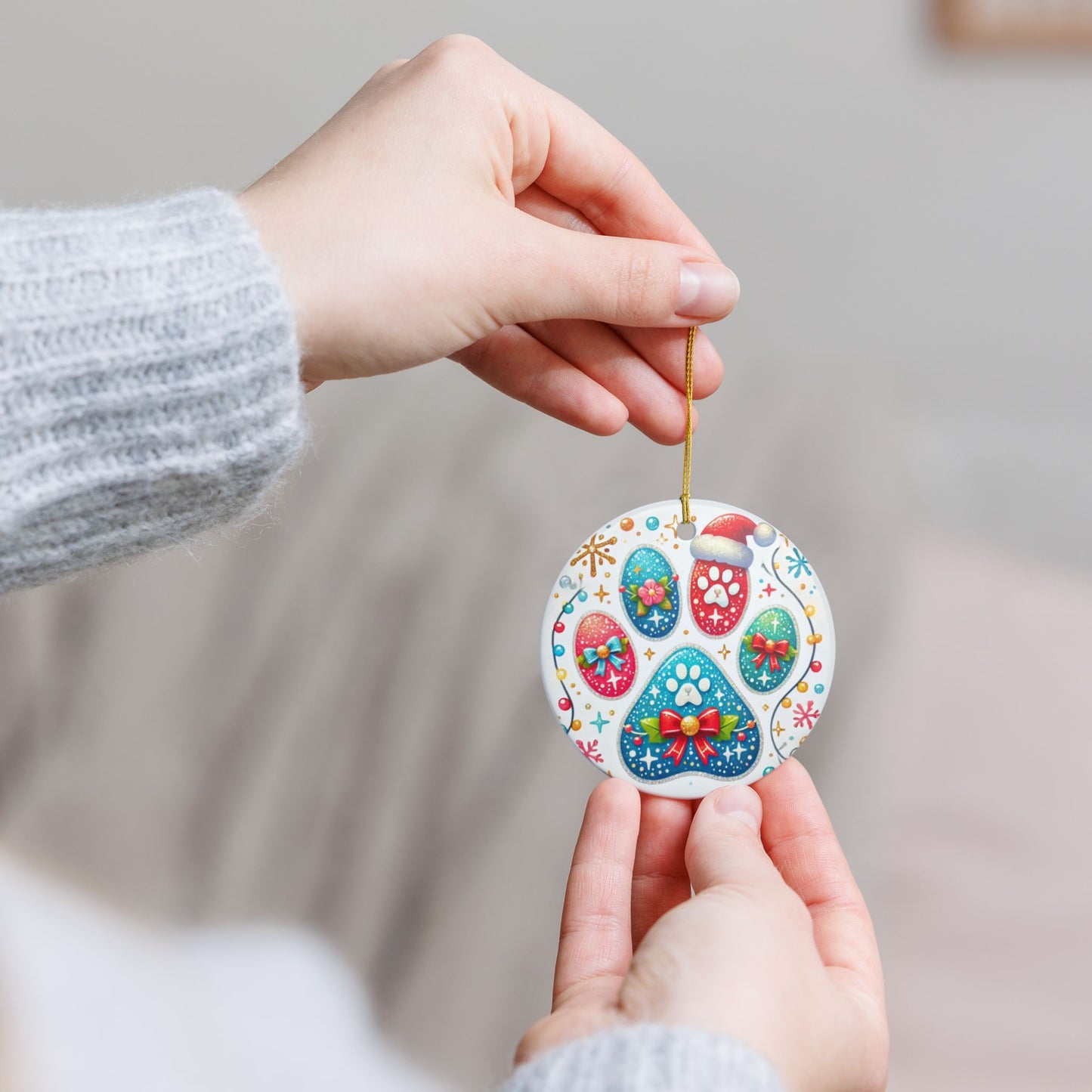 Festive Paw Print - Ceramic Decoration Ornament, (1pc)