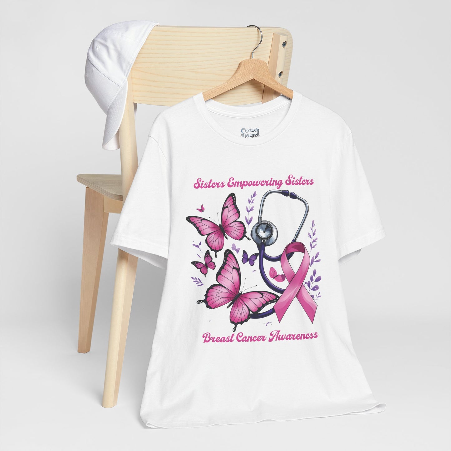 SES Breast Cancer Awareness "Butterflies, Ribbon & Stethoscope" - Unisex Jersey Short Sleeve Tee