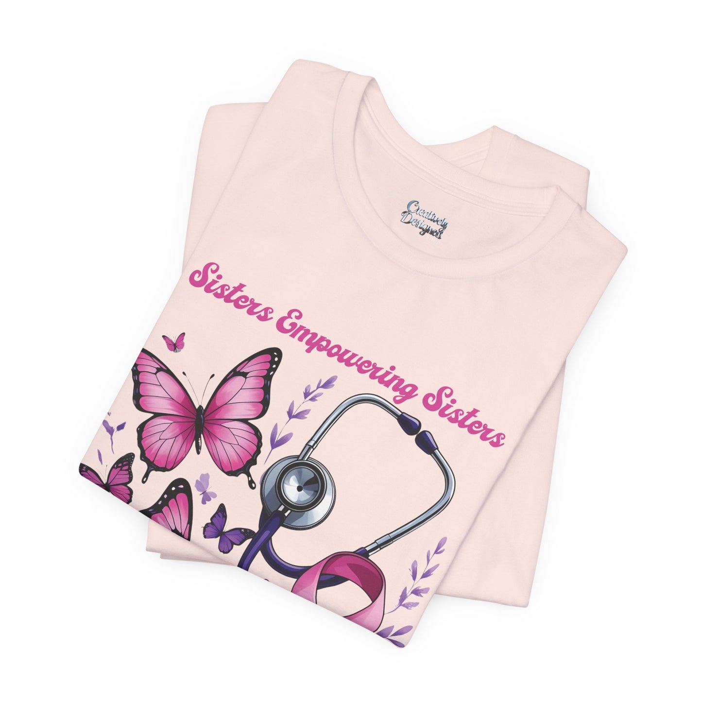 SES Breast Cancer Awareness "Butterflies, Ribbon & Stethoscope" - Unisex Jersey Short Sleeve Tee