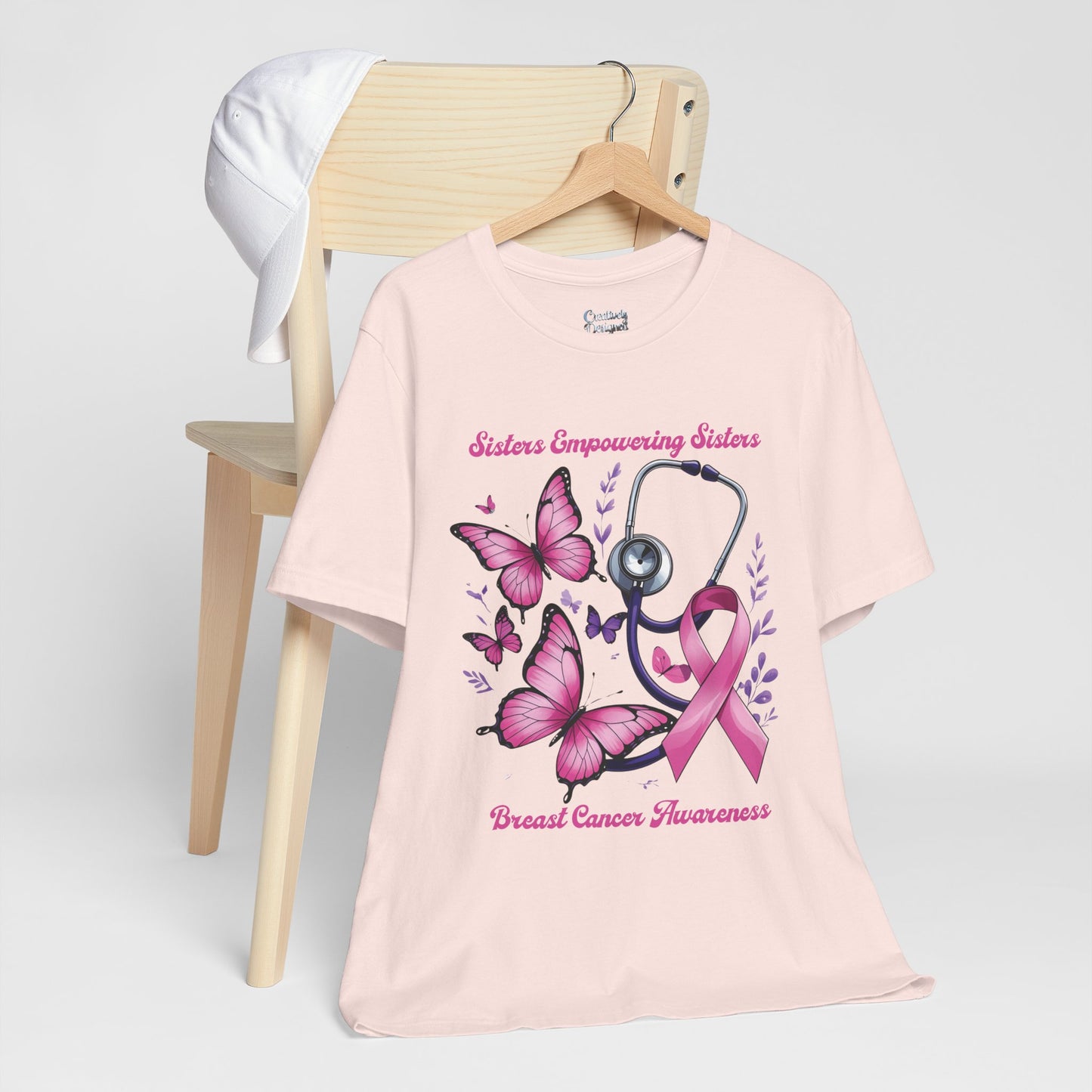 SES Breast Cancer Awareness "Butterflies, Ribbon & Stethoscope" - Unisex Jersey Short Sleeve Tee