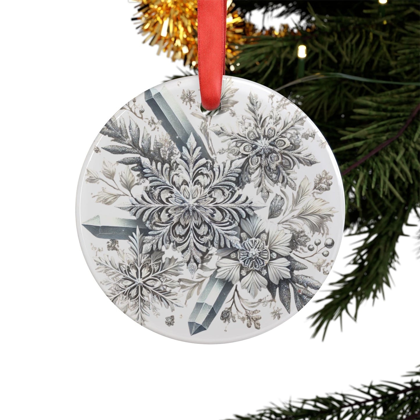 Snowflakes & Ice Crystals - Acrylic Ornament with Ribbon - Creatively Designed Shop