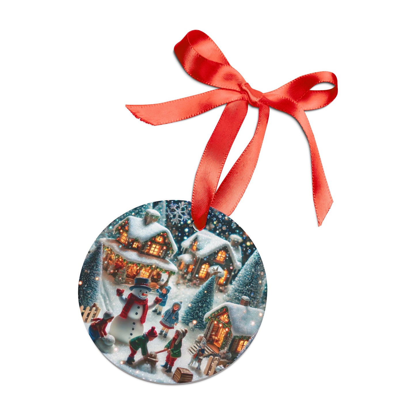 Winter Village Scene - Acrylic Ornament with Ribbon - Creatively Designed Shop