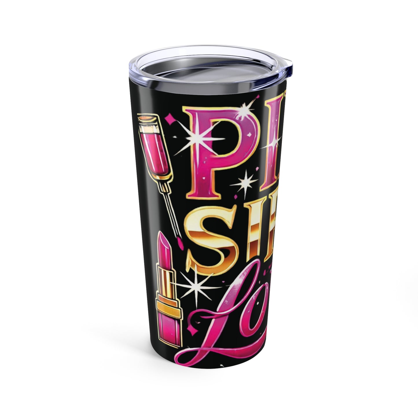 Pink, Sip & Love - Black Tumbler 20oz - Creatively Designed Shop