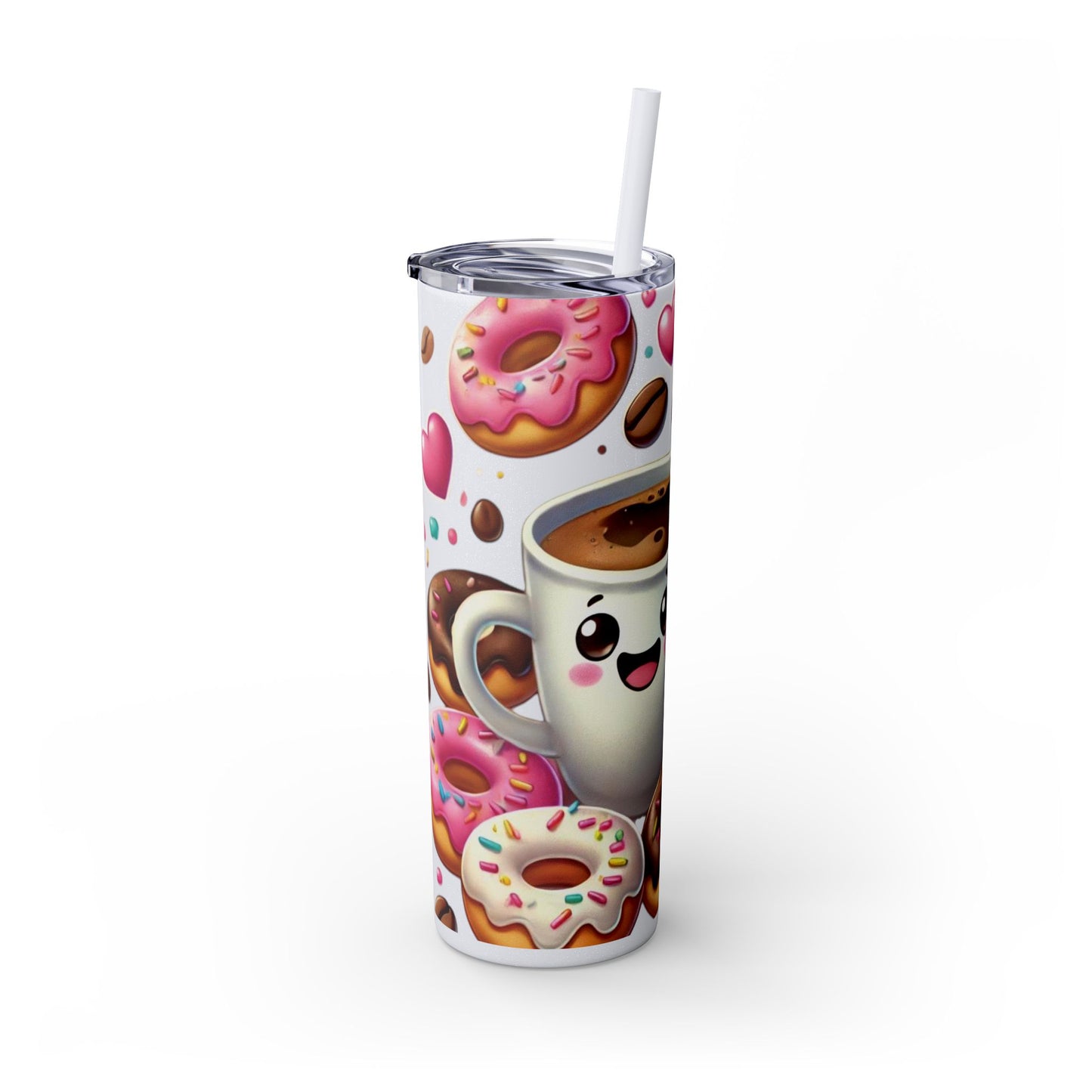 Coffee & Donuts - Skinny Tumbler with Straw, 20oz - Creatively Designed Shop