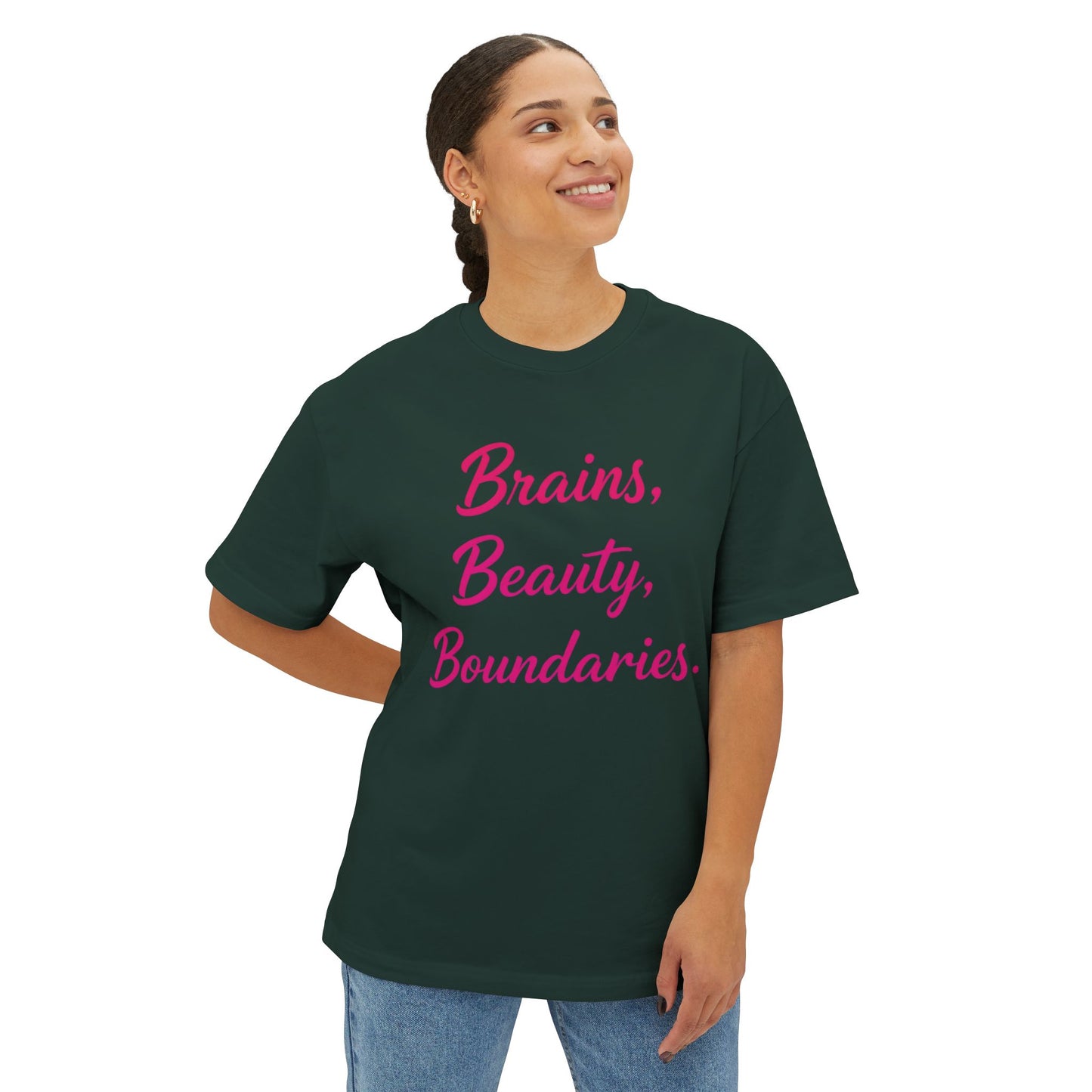 Brains, Beauty, Boundaries - Unisex Oversized Boxy Tee