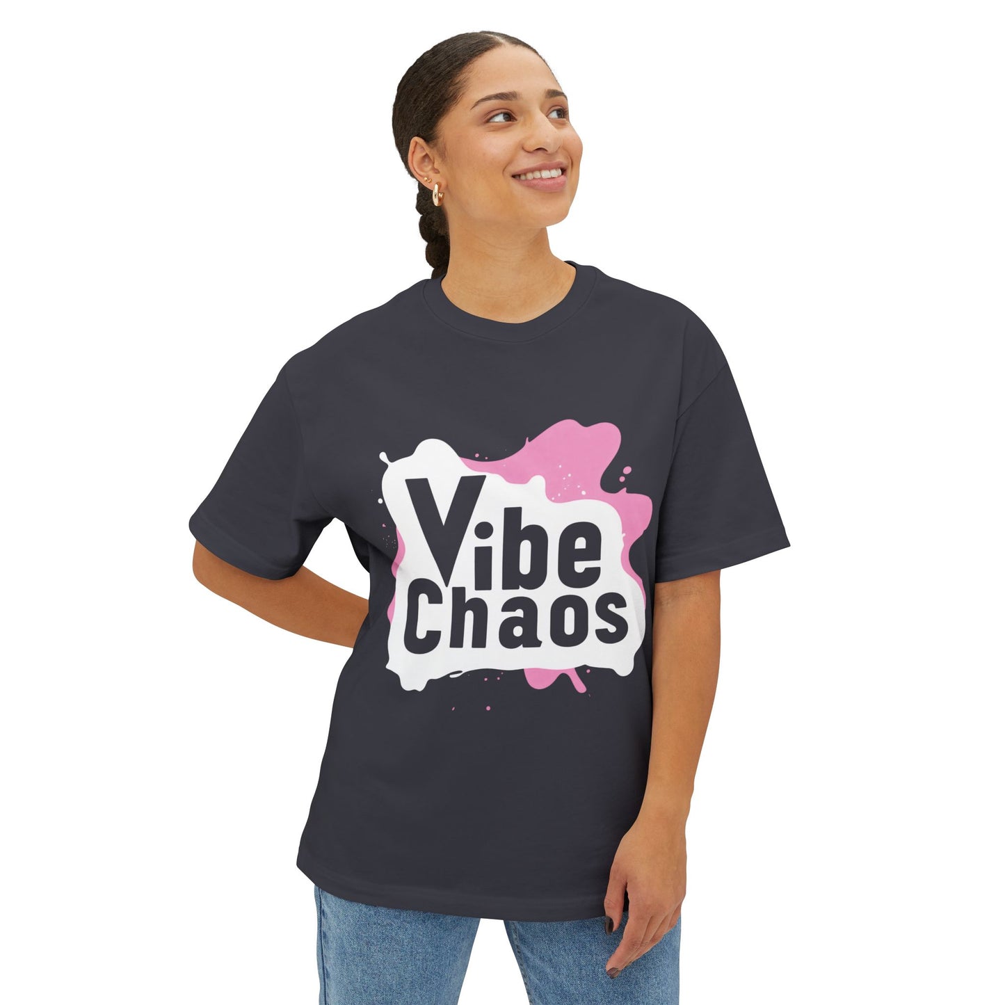 Vibe Chaos (Pink) - Unisex Oversized Boxy Tee