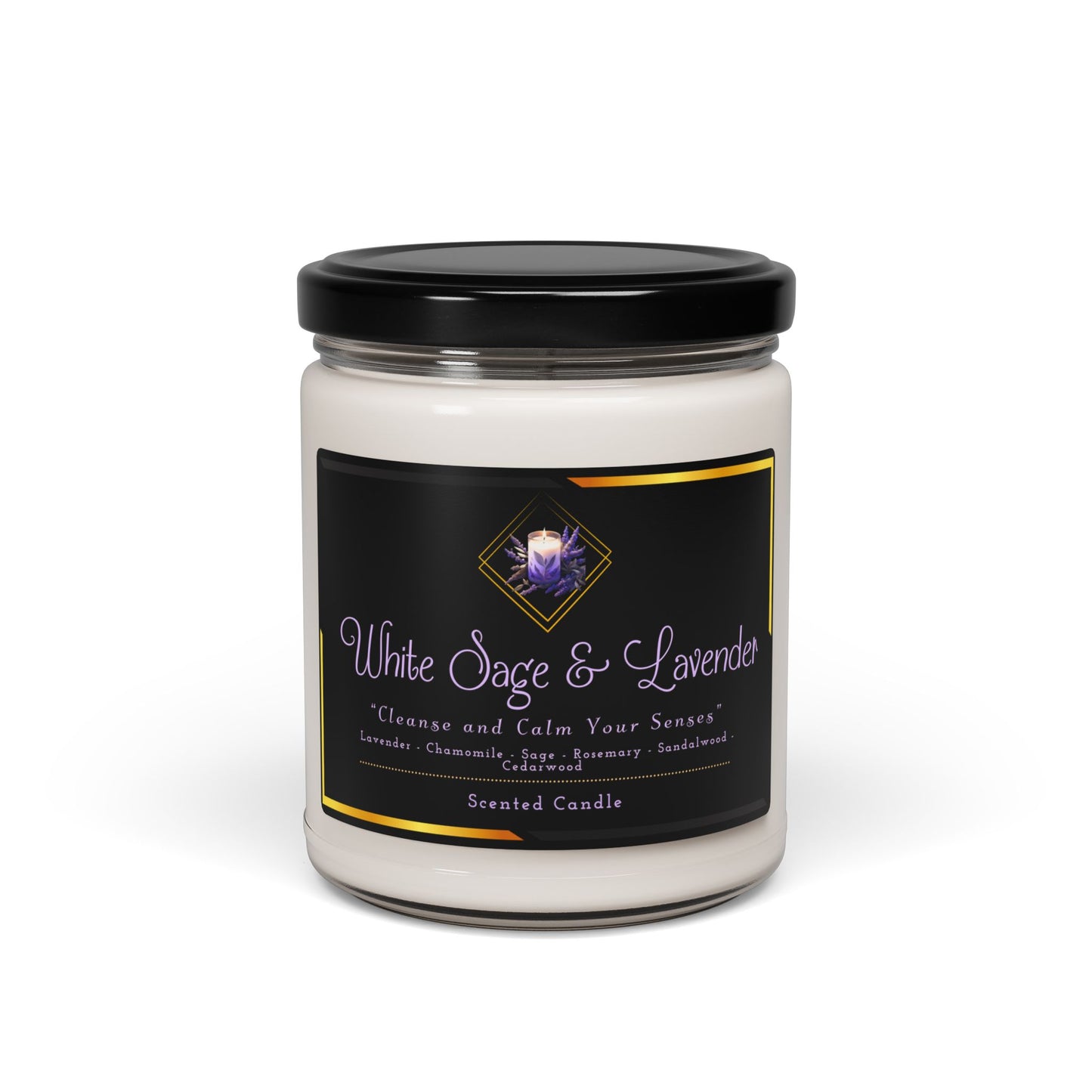 White Sage & Lavender - Scented Soy Candle, 9oz - Creatively Designed Shop