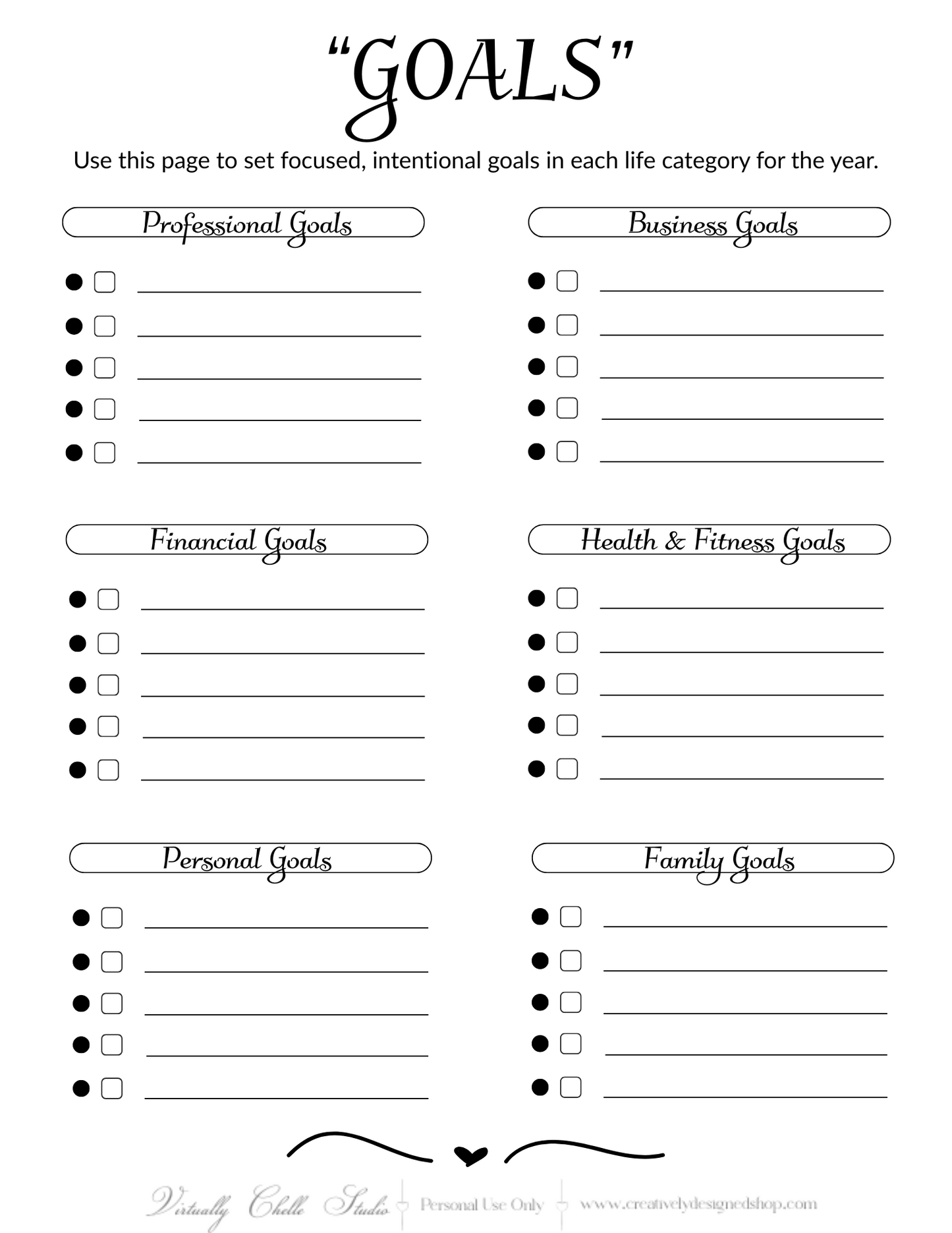 Life Planner – Goals Sheet (Printable PDF) - B&W