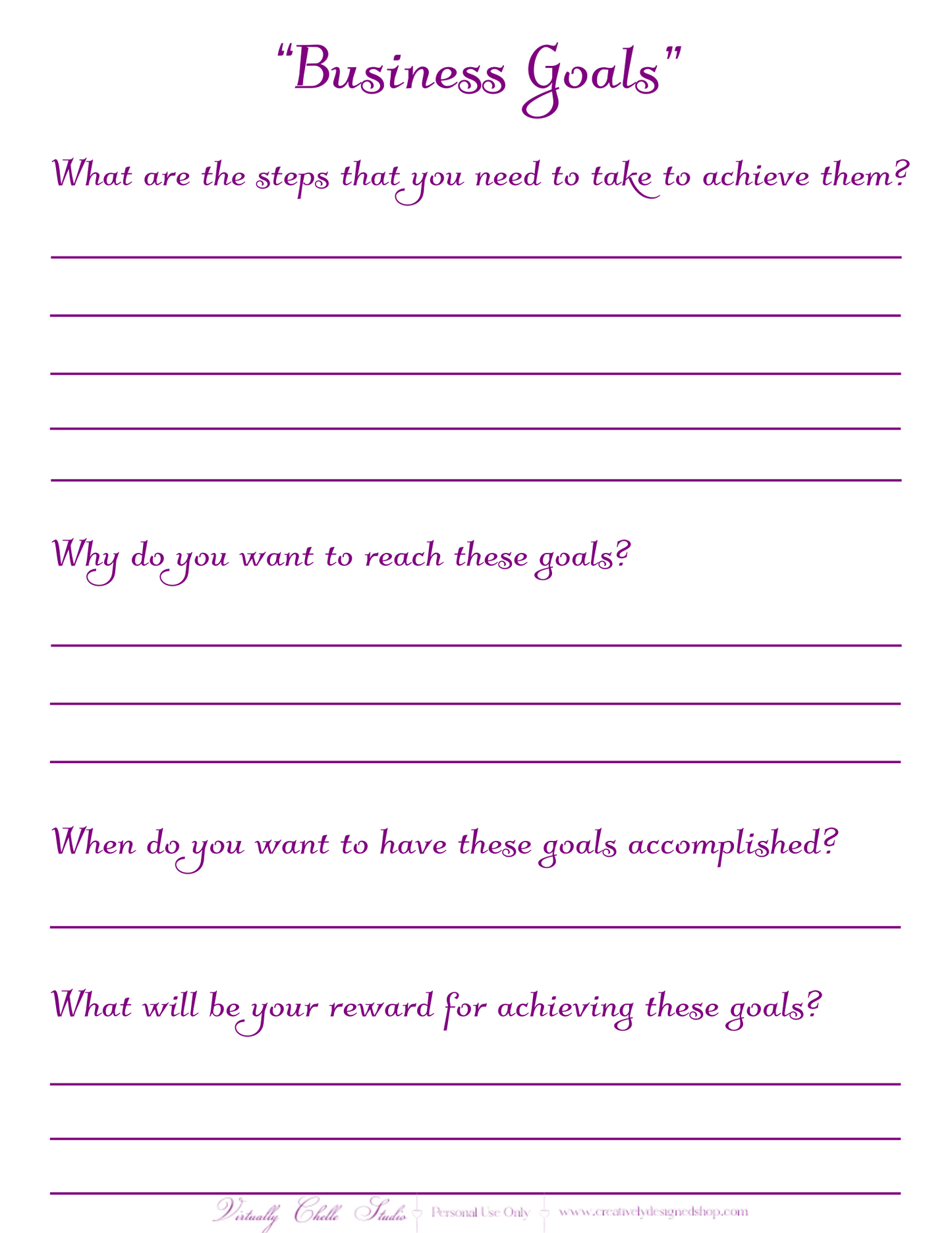 Life Planner - Business Goals Sheet (Printable PDF) - Color