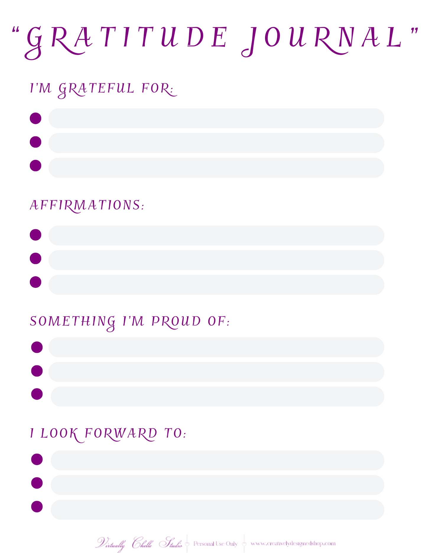 Life Planner - Gratitude Journal Page (Printable PDF) - Color